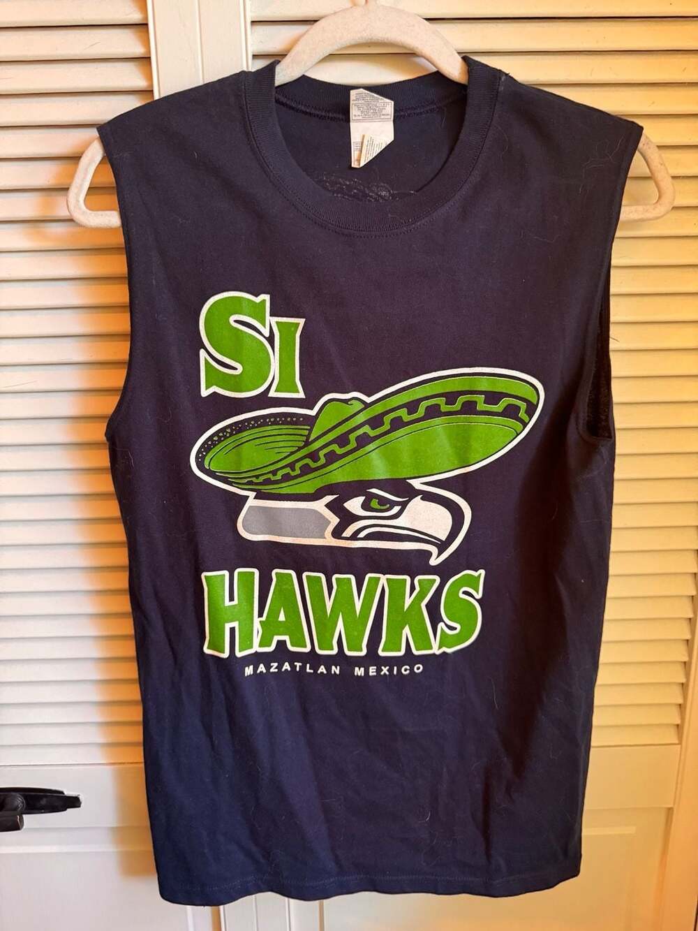 Yazbek Si Hawks Mazatlan Mexico Sleeveless T-Shirt Navy Blue Size Small